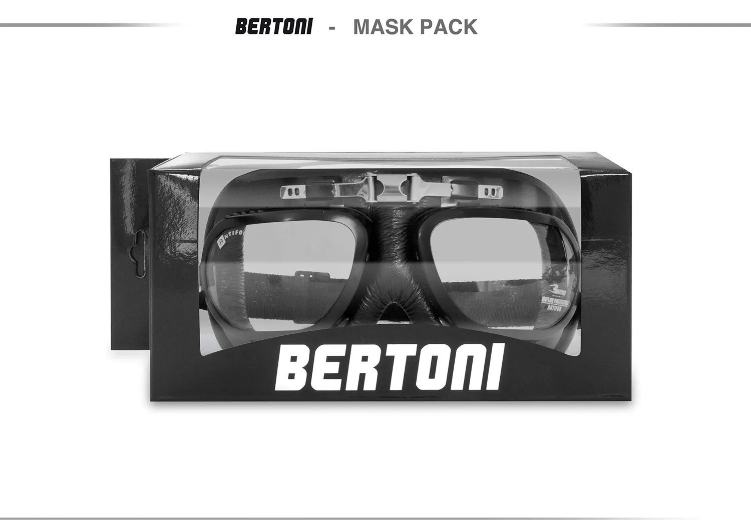 Bertoni AF191 maschera moto pelle nero acciaio opaco