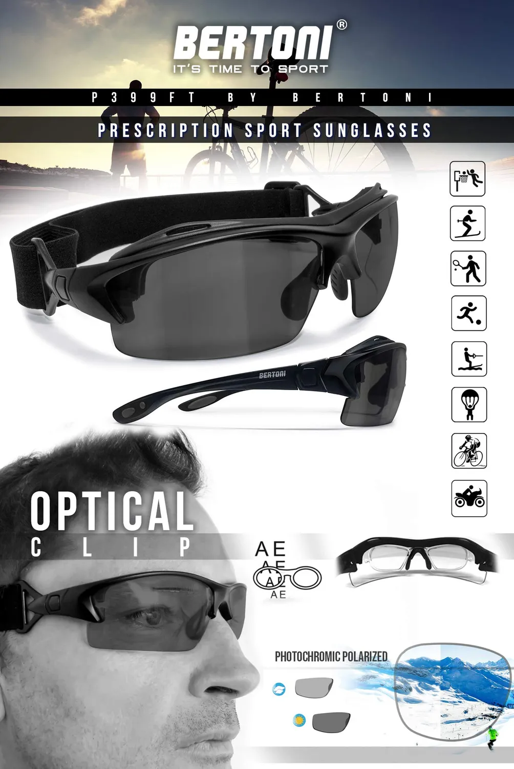 Bertoni P399D1FT occhiali sportivi fotocromatici polarizzati