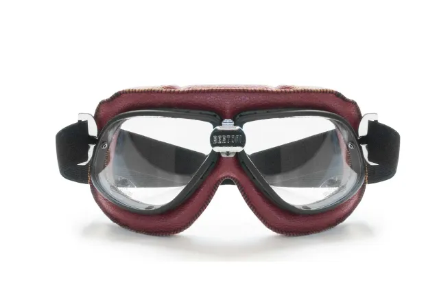 Bertoni AF196A occhiali moto pelle rossa fumo