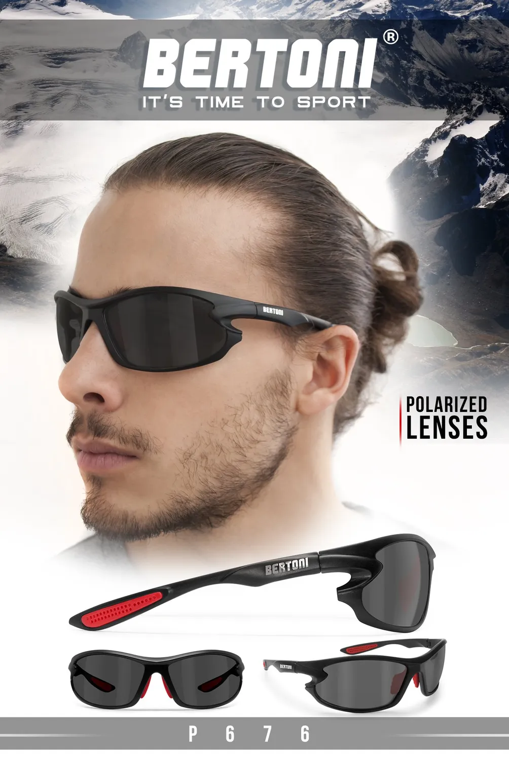Bertoni P676C occhiale bici nero rosso polarizzato 18 g