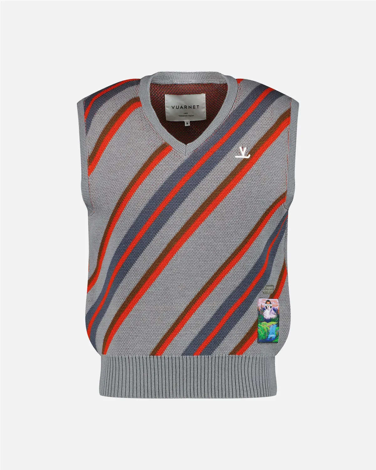 Vuarnet Gilet rigato grigio rosso lana merino unisex