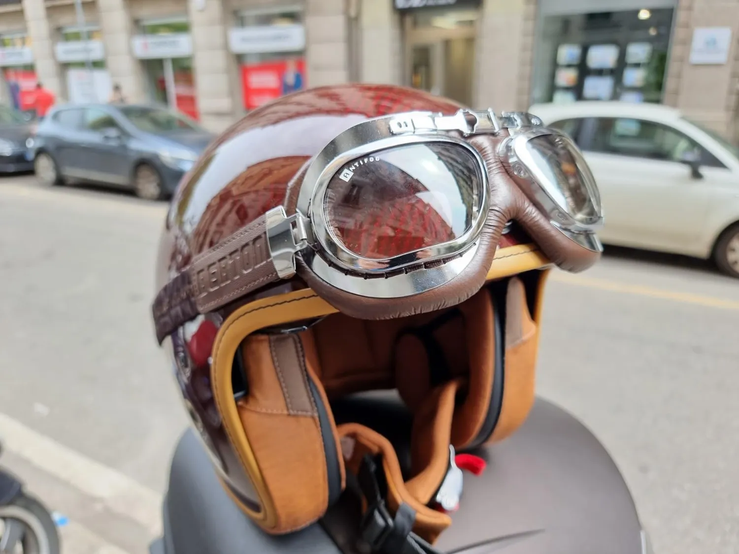 Bertoni AF191 Occhiali Moto Pelle Vintage Neri Acciaio