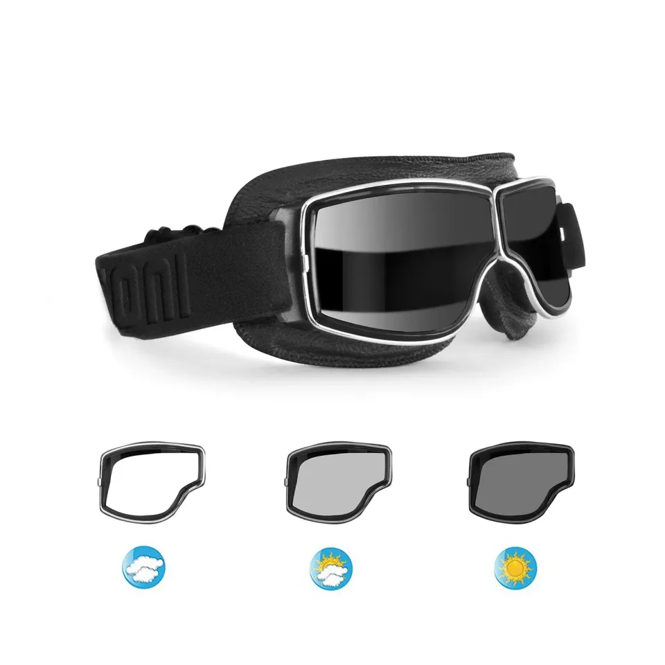 Bertoni 1949 188 maschera moto pelle fotocromatica nero