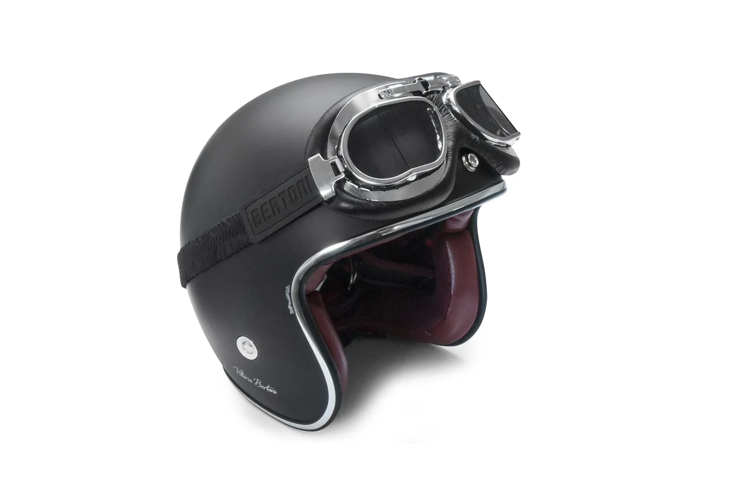 Bertoni vintage maschera moto pelle lente trasparente