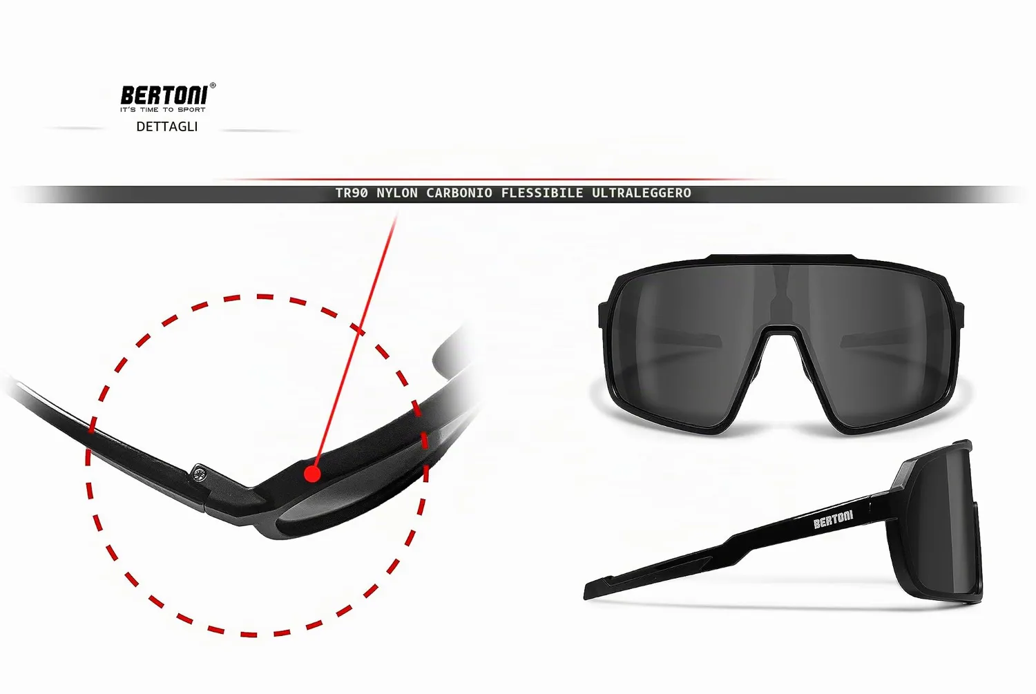 Bertoni Gemini occhiali ciclismo fotocromatici neri