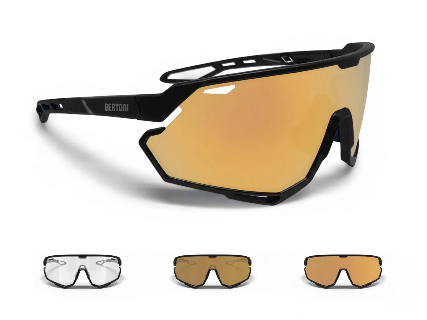 Bertoni Alpha occhiali ciclismo nero specchiata oro rosso