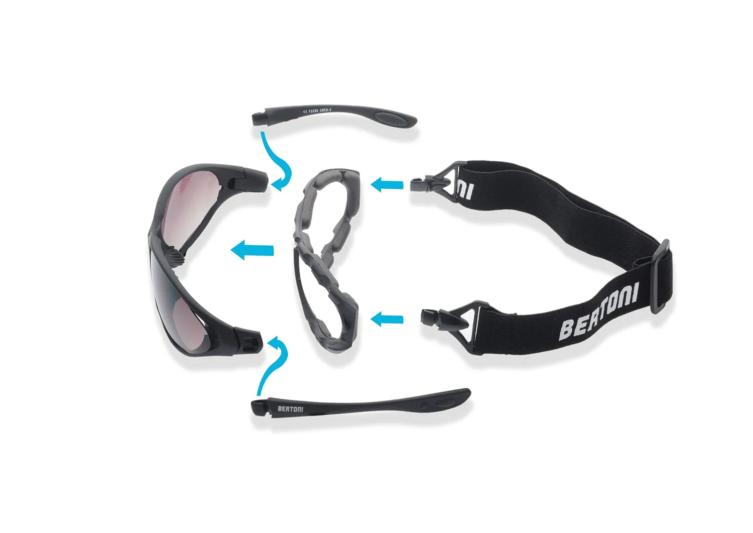 Bertoni FT333B occhiali moto antivento nero 65 mm