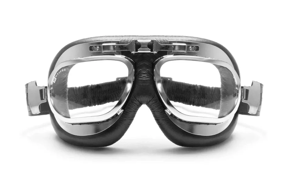 Bertoni AF191 Occhiali Moto Pelle Vintage Neri Acciaio