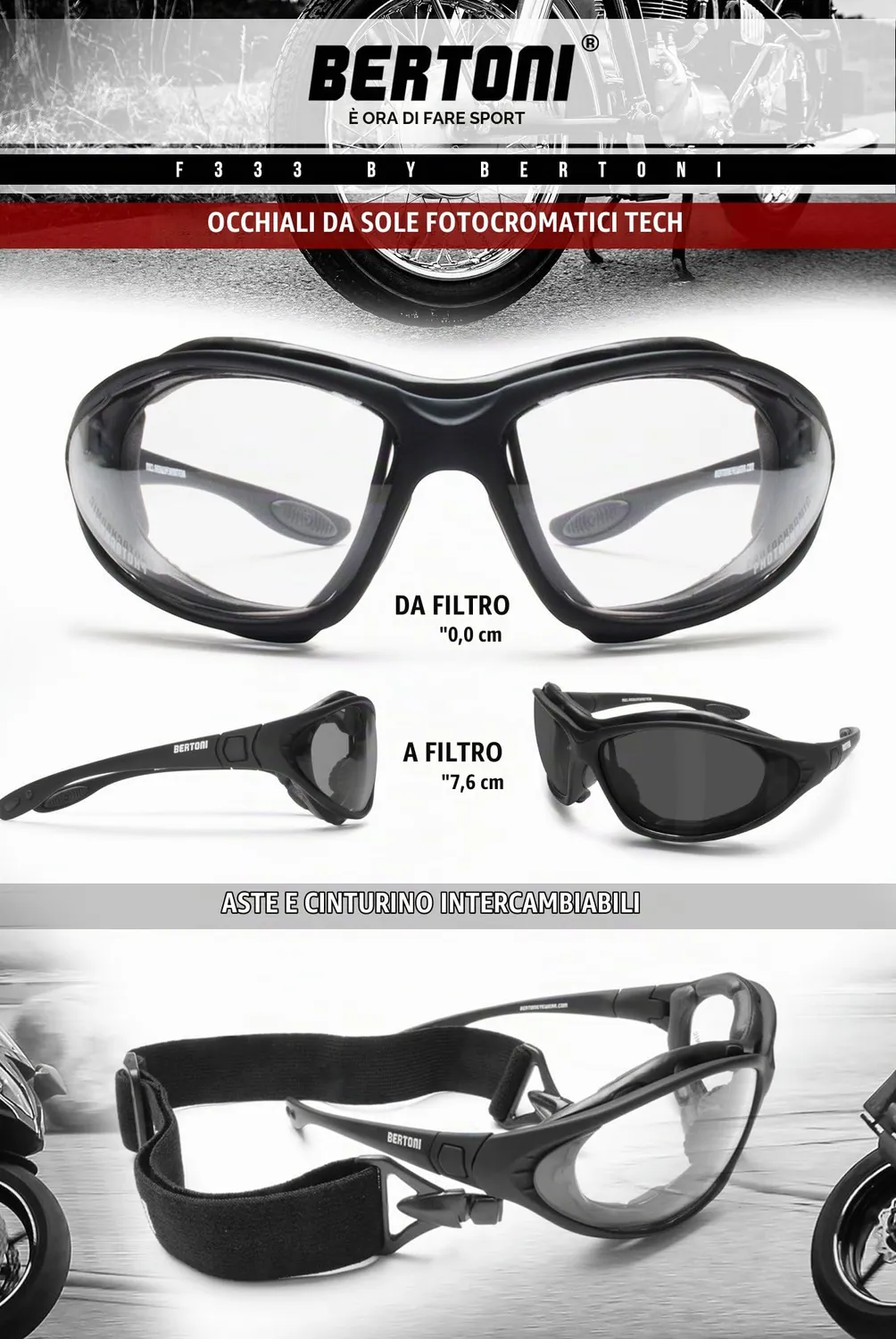 Bertoni 1949 333 occhiali moto fotocromatici polarizzati nero