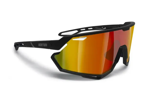 Bertoni Alpha occhiali ciclismo nero specchiata oro rosso