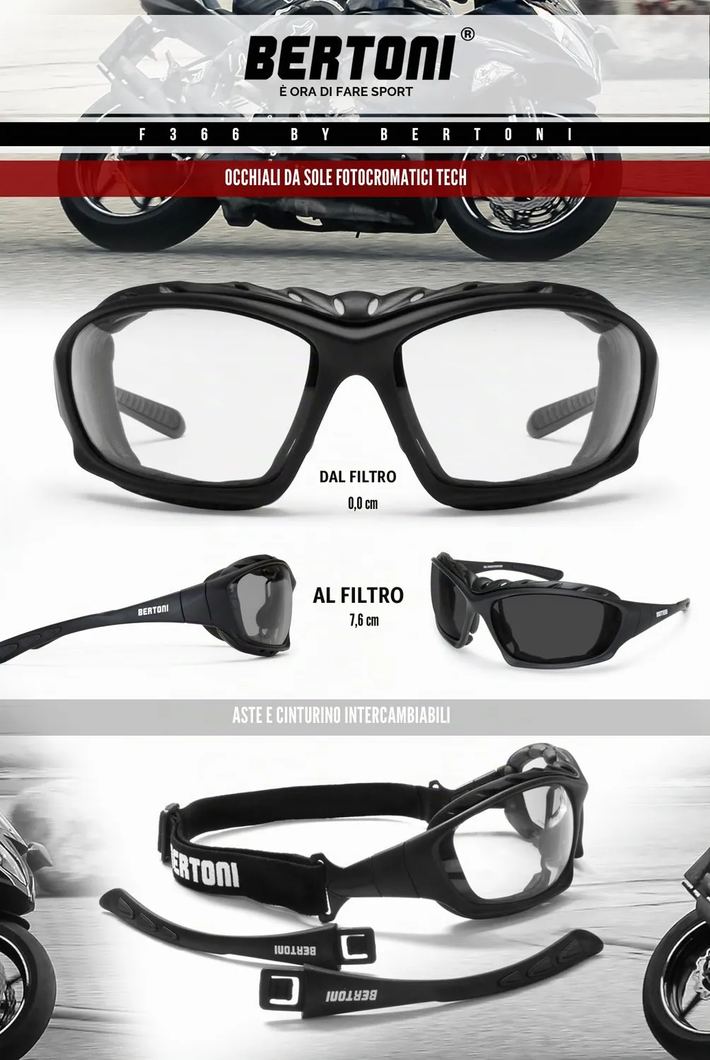 Bertoni 1949 366 occhiali moto fotocromatici clip vista