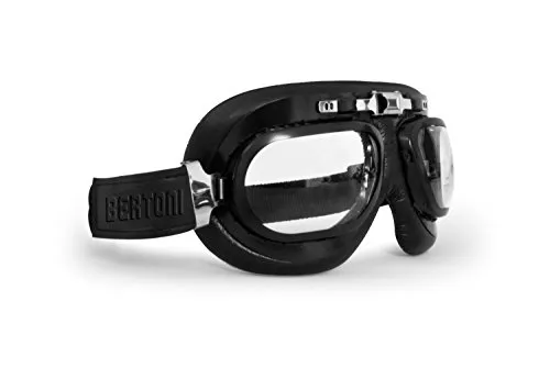 Bertoni AF191 maschera moto pelle nero acciaio opaco