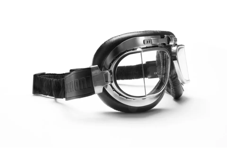 Bertoni vintage maschera moto pelle lente trasparente