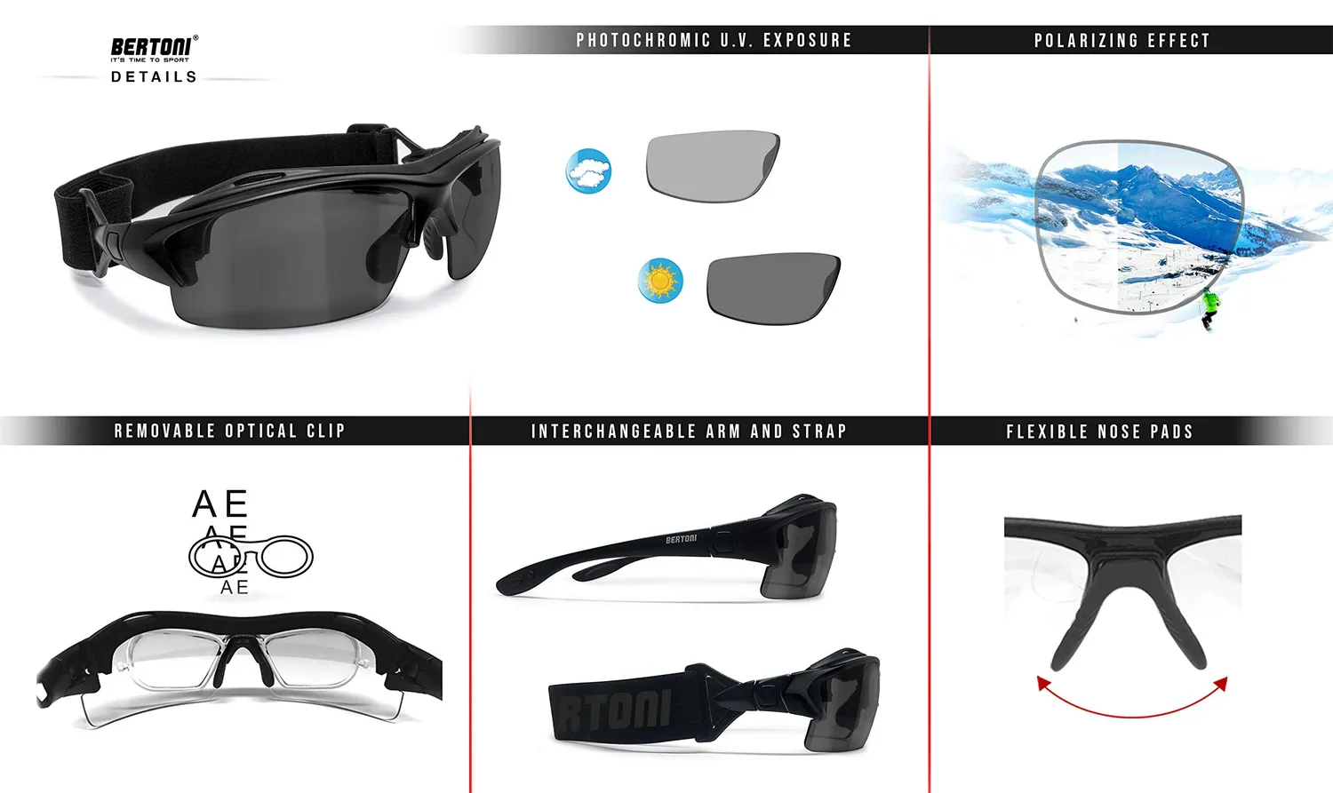 Bertoni 399 occhiali sportivi vista fotocromatici 3 lenti