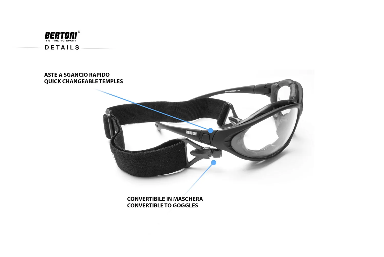 Bertoni FT333B occhiali moto antivento nero 65 mm