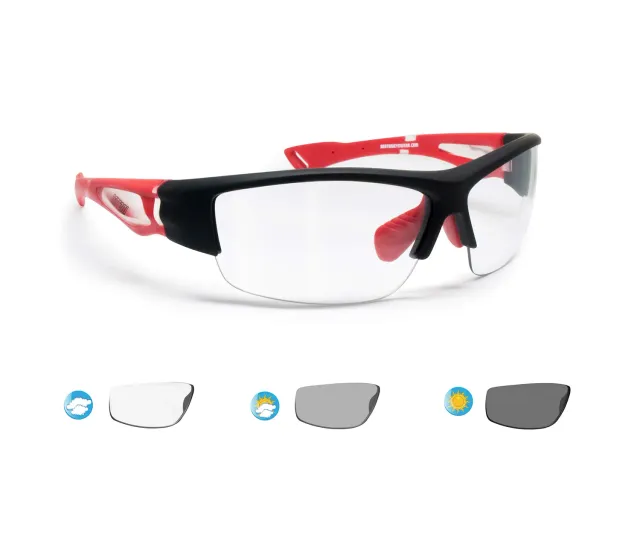 Bertoni F1001B occhiali ciclismo fotocromatici nero rosso