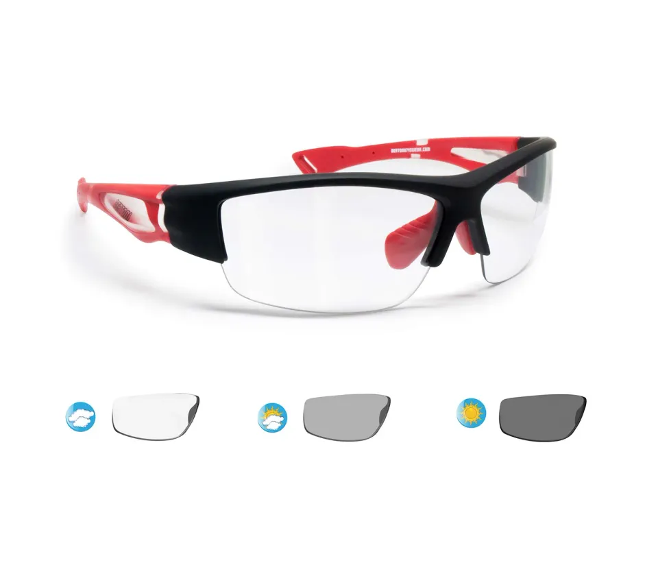 Bertoni F1001B occhiali ciclismo fotocromatici nero rosso