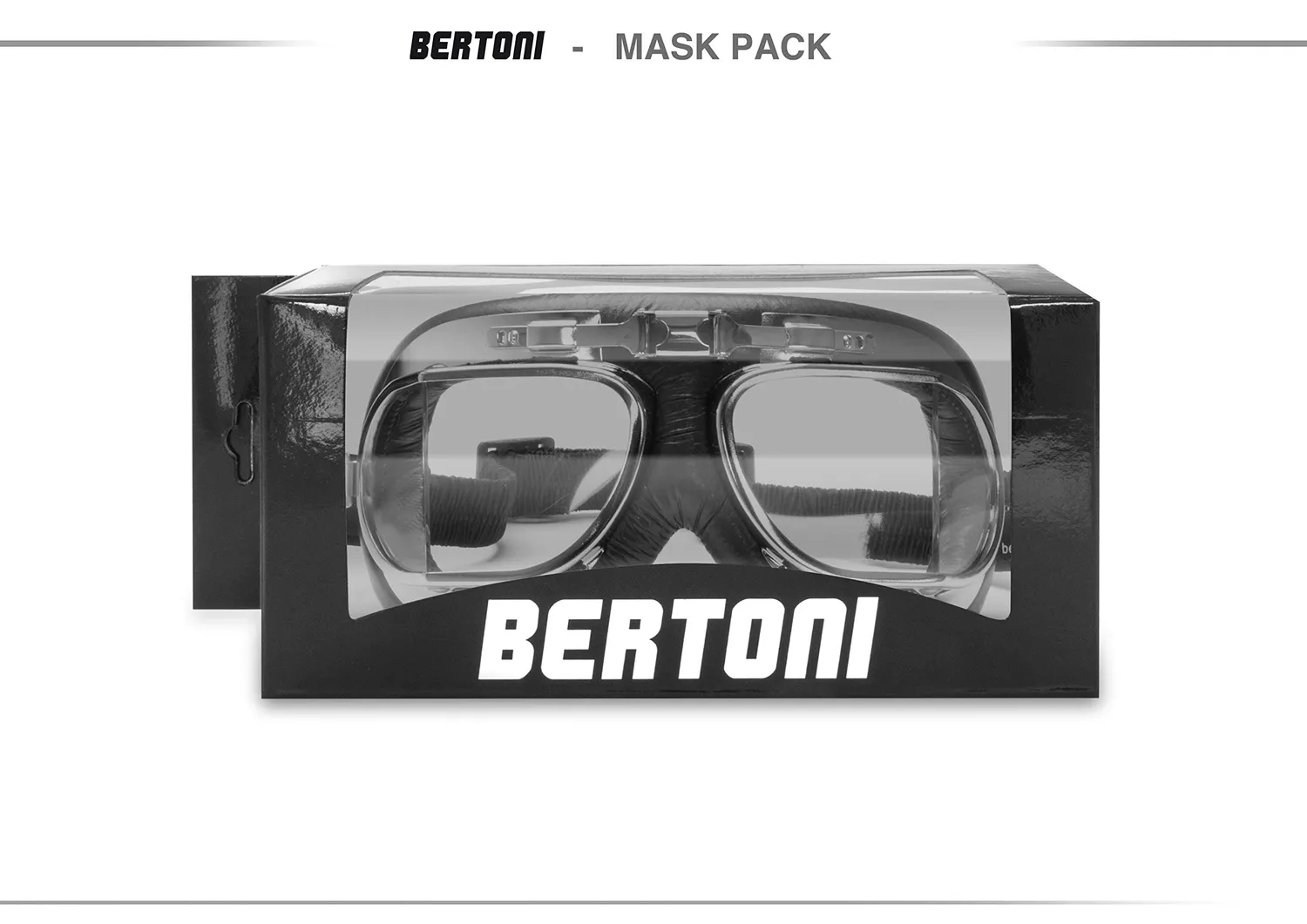 Bertoni vintage maschera moto pelle lente trasparente