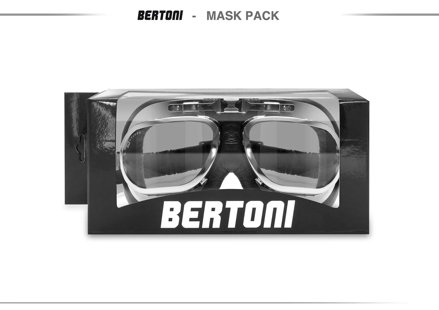 Bertoni AF191 Occhiali Moto Pelle Vintage Neri Acciaio