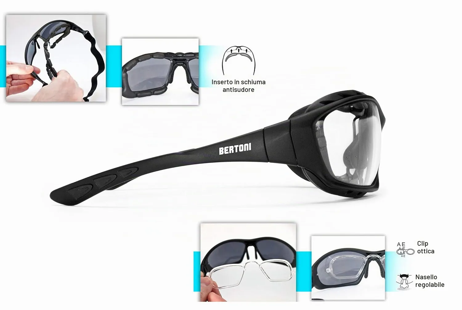 Bertoni 1949 366 occhiali moto fotocromatici clip vista