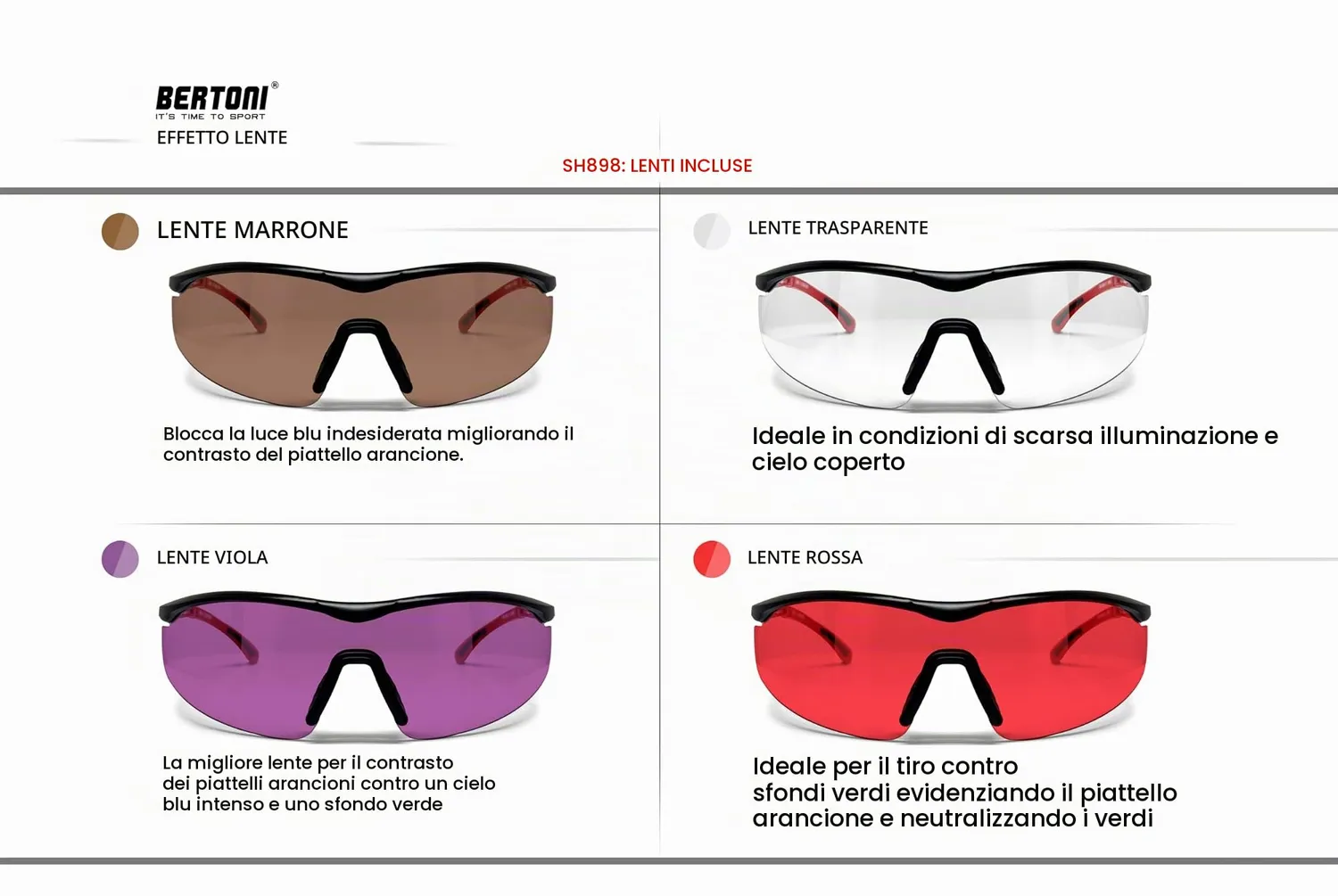 Bertoni SH898 occhiali tiro 4 lenti intercambiabili