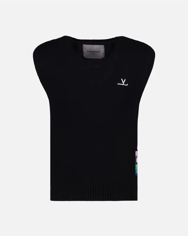 Vuarnet V sur Ski gilet maglia nero cotone bio