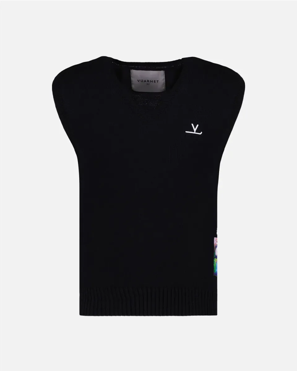 Vuarnet V sur Ski gilet maglia nero cotone bio