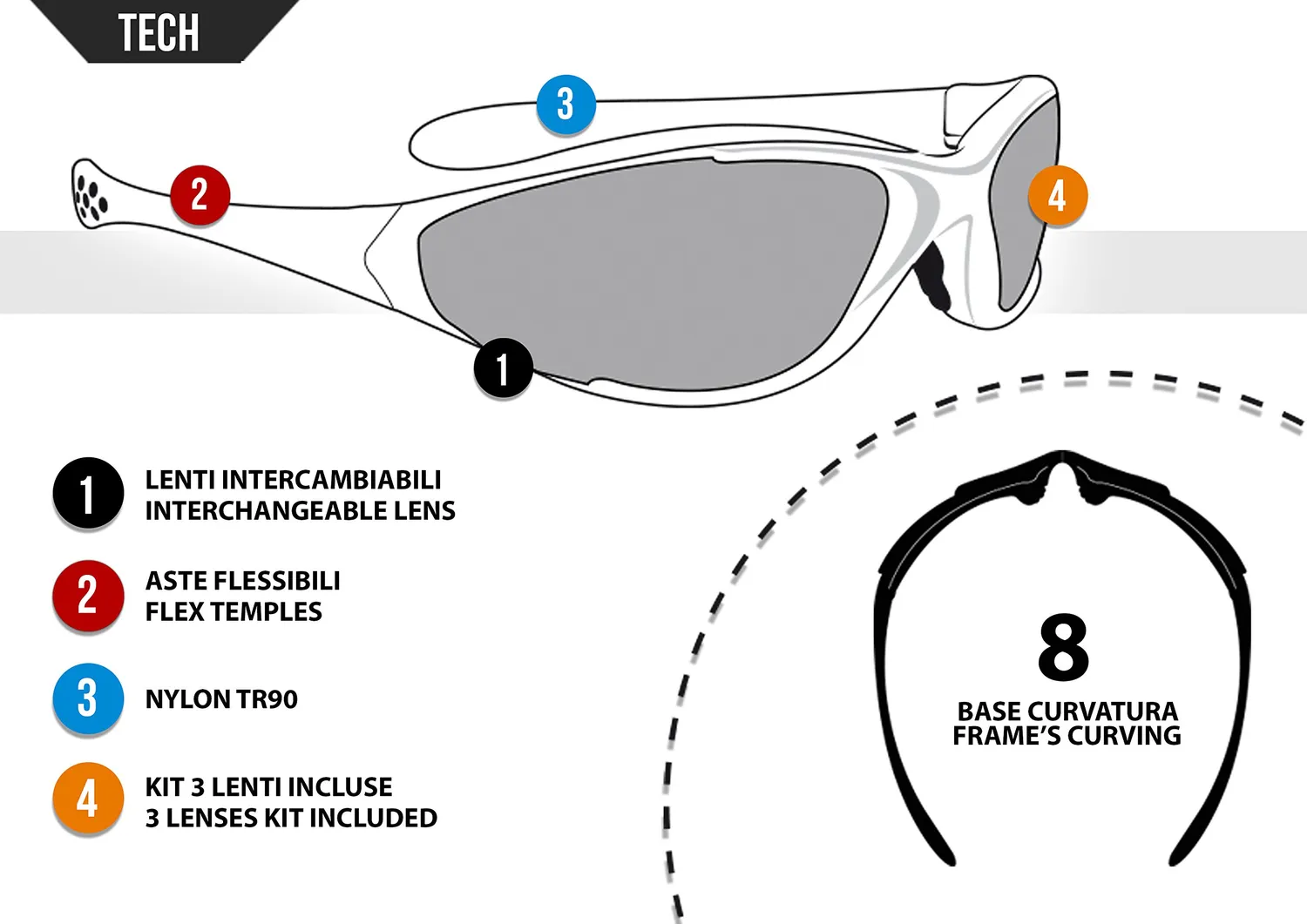 Bertoni D200 occhiali sportivi 3 lenti intercambiabili