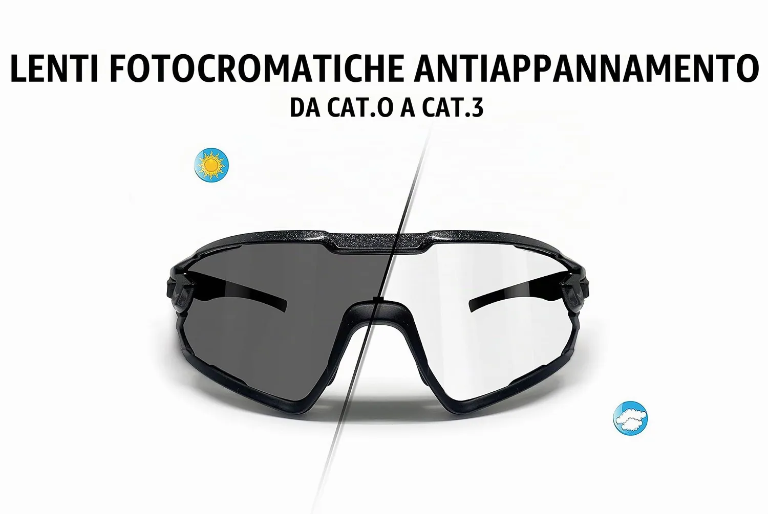 Bertoni Quasar occhiali ciclismo fotocromatici clip vista
