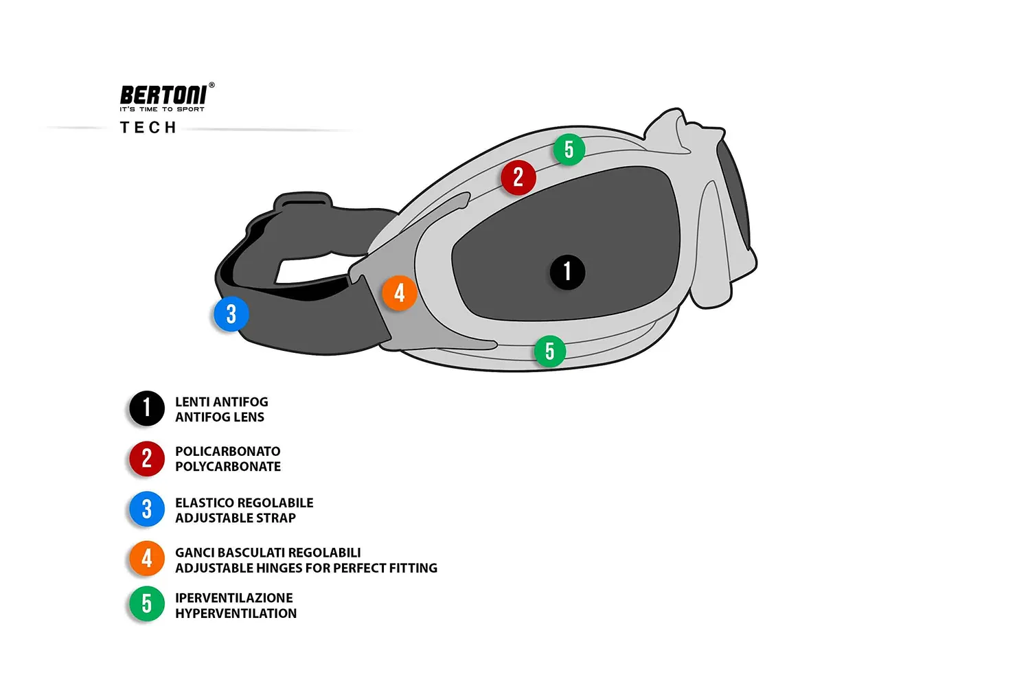 Bertoni AF113 occhiali moto antifog elastico casco