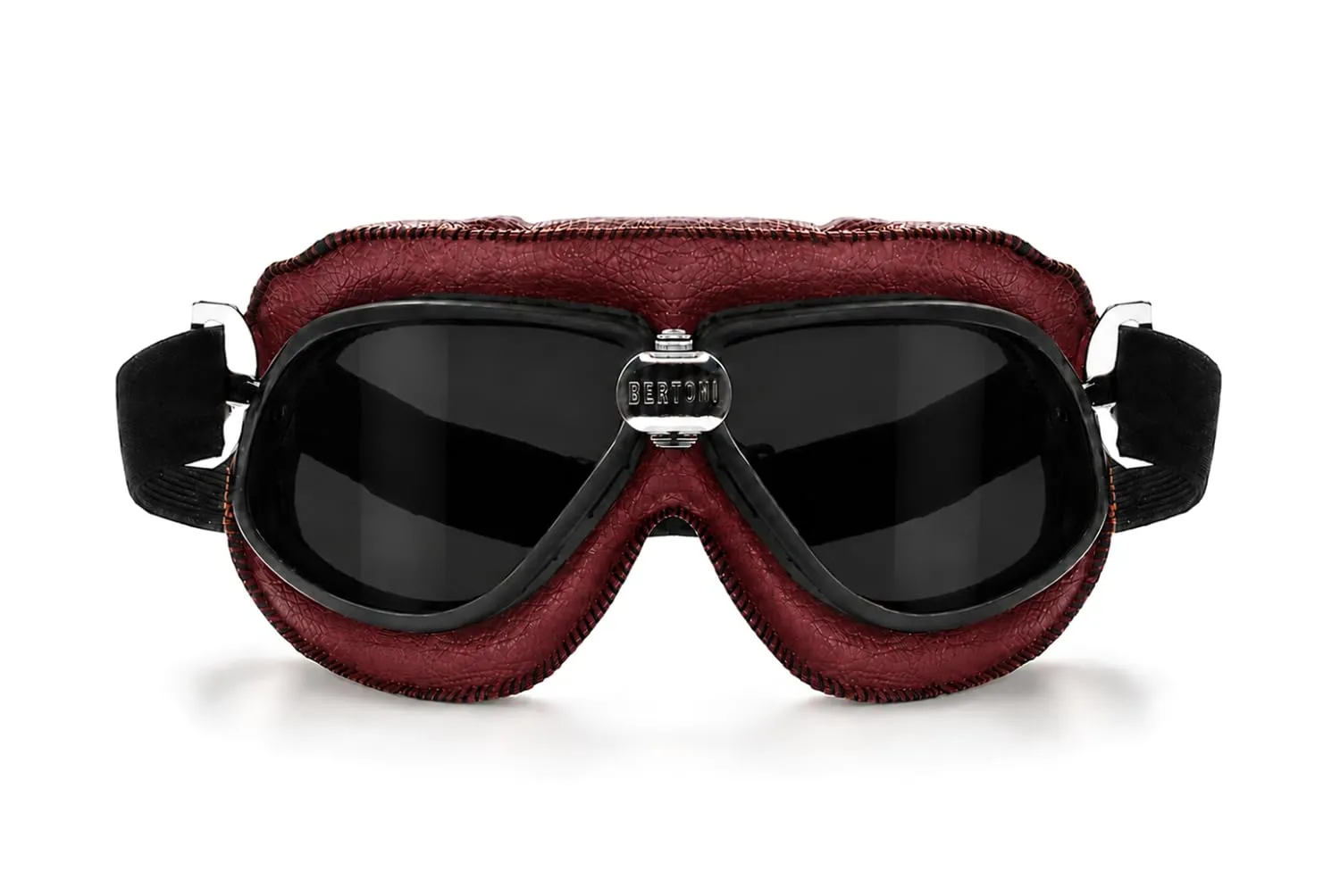 Bertoni AF196A occhiali moto pelle rossa fumo