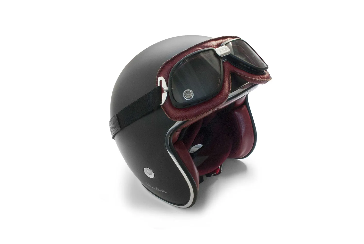 Bertoni AF196A occhiali moto pelle rossa fumo