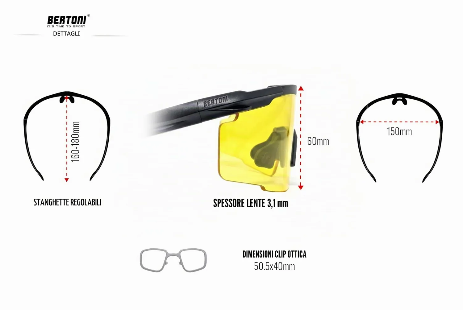 Bertoni SH890 occhiali tiro 4 lenti clip vista nero