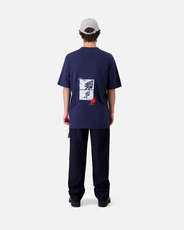 Vuarnet T-Shirt Oversize Uomo Sciatore Blu Cotone Bio