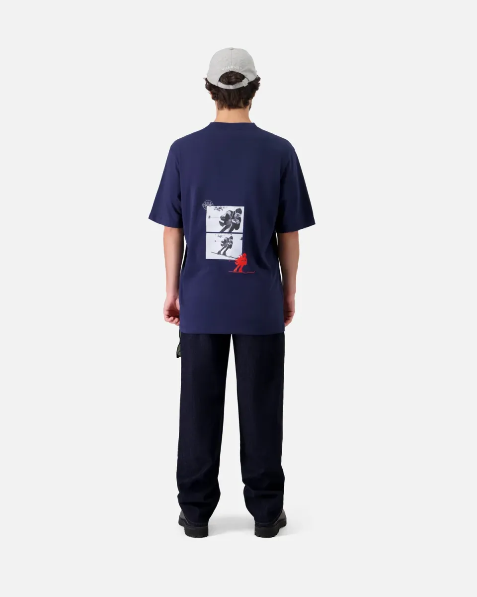 Vuarnet T-Shirt Oversize Uomo Sciatore Blu Cotone Bio
