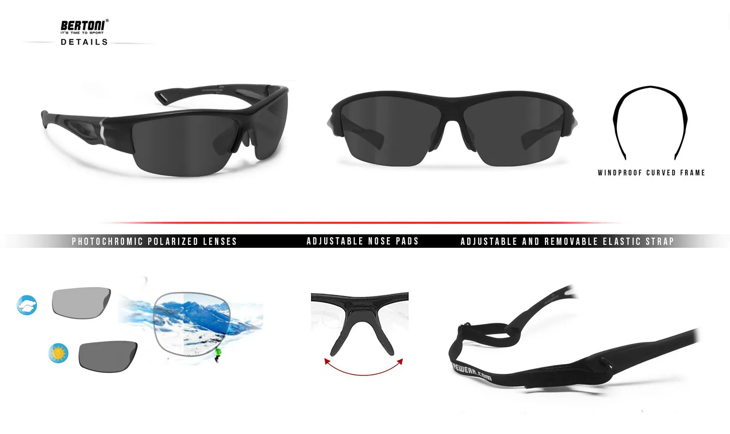 Bertoni P1001FTA occhiali ciclismo polarizzati nero