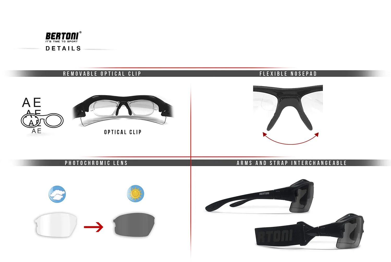 Bertoni 399 occhiali sportivi fotocromatici neri vista