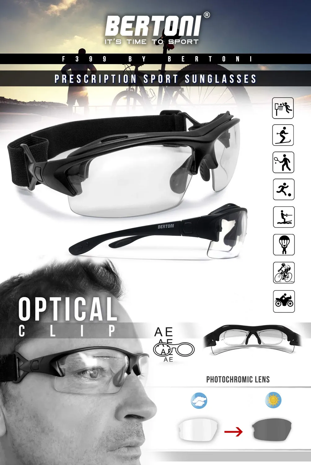 Bertoni 399 occhiali sportivi fotocromatici neri vista
