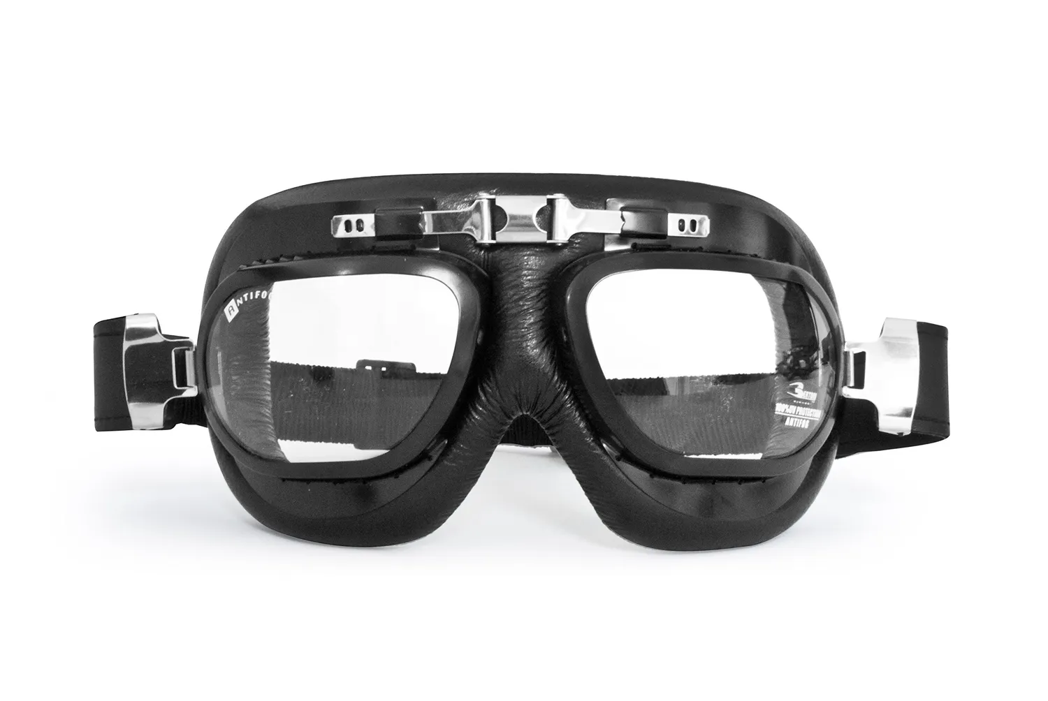 Bertoni AF191 maschera moto pelle nero acciaio opaco